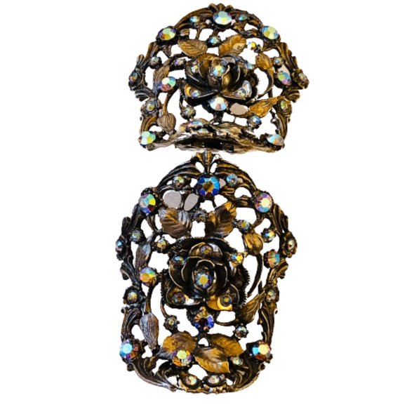 Vintage MUSI Rhinestone Shoe Clip Cabochon Aurora Borealis Runway Rare Large - Picture 6 of 13